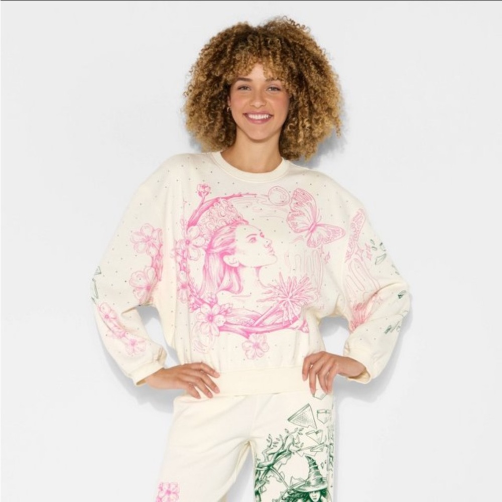 NWT Wicked x Katie Kime Good/Bad Graphic Pullover Sweatshirt in cream- XS
